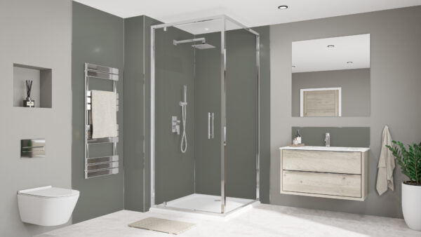 Battleship-Grey-Chrome-Linear-Oak-Splashback Seafoam Green / Battleship Grey Alloy 2440 x 1220 x 4