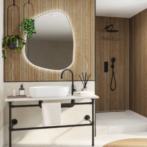 Linear Oak_ WT - Industrial Concrete Linear Oak Panel 2440 x 600 x 4mm
