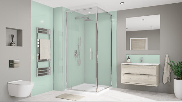 Seabreeze-Green-Chrome-Tempesta-Splashback Terra Grey / Seabreeze Green Alloy 2440 x 900 x 4