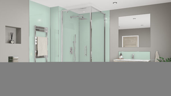 Seabreeze-Green-Chrome-Tempesta-Splashback Terra Grey / Seabreeze Green Alloy 2440 x 900 x 4