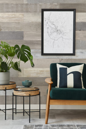Modern,Retro,Concept,Of,Home,Interior,With,Design,Green,Sofa, FEATURE WALL+ 6mm x 154mm x 1.2m (LIGHT VINTAGE WOOD) (PK 9)